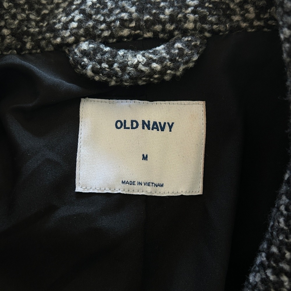 Old Navy Women's Tweed Coat Size M Black Marl Funnel Neck Zip Front Jacket - Picture 7 of 9